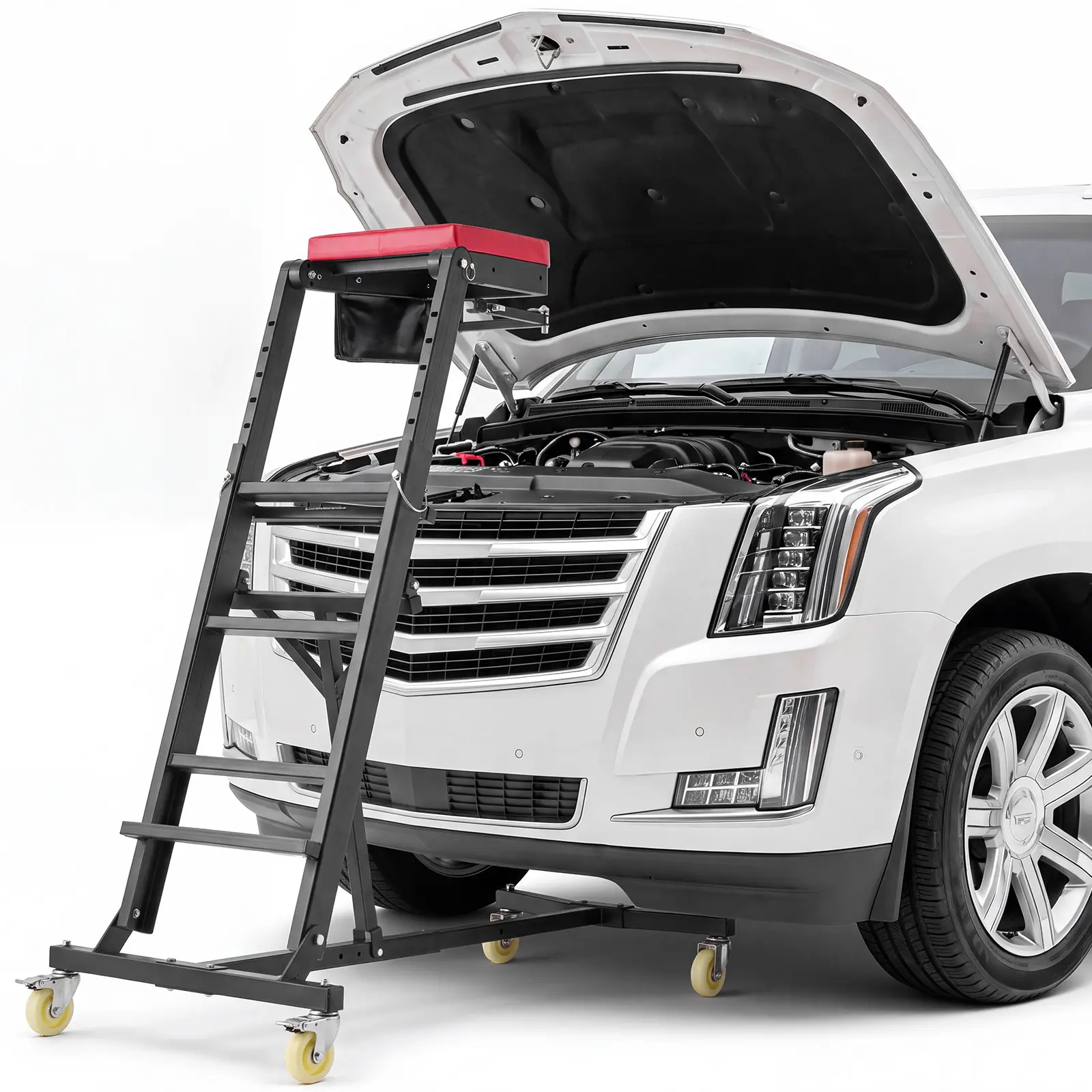 VEVOR High Top Engine Creeper, 48"-64" Adjustable with Folding Mechanical Arm, Foldable Metal Frame, 400LBS Heavy-Duty Support, Stable I-Shaped Base, 4-Wheel Smooth Rolling for Auto Repair Tasks