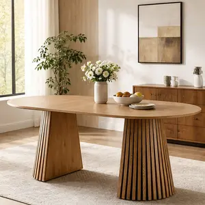 ARCH Oval Extendable Dining Table for 6, Natural Wood MDF, Space-Saving Expandable Kitchen Table, Multi-Functional Tea Table or Office Desk, Classic Slatted Legs, 39.4x70.9x29.5 in, Easy Assembly, Natural Wood Color Options, MDF Material
