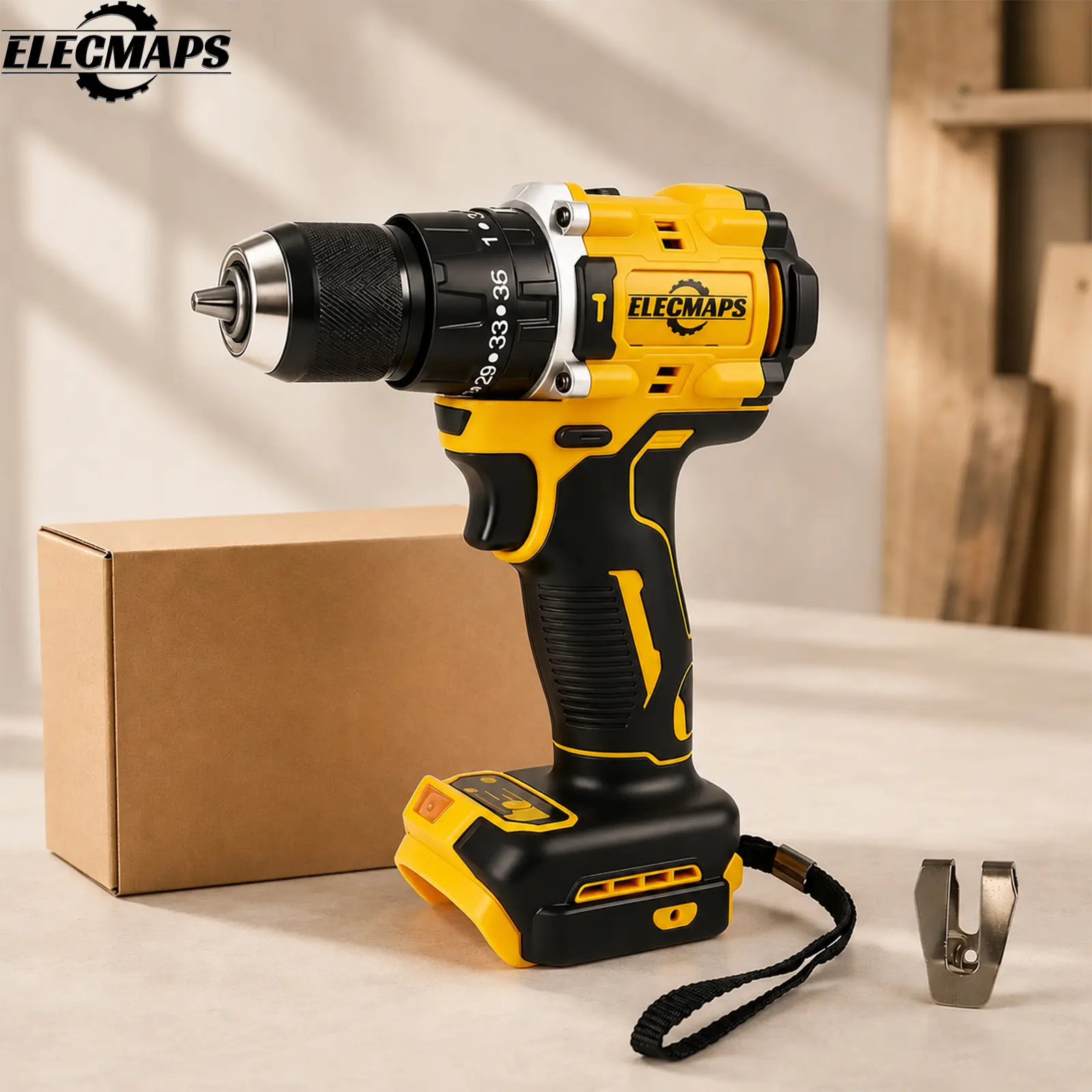 ELECMAPS 20V Brushless Cordless Driver Drill - 3/8" Chuck, 2-Speed Settings, Hardware Cordless Tools, Handheld Rotary Drill, Rechargeable Power Tool for Drilling Tasks (Battery Compatible, Sold Separately)