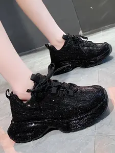 Women's Thick Sole Sparkling Sporty Casual Shoes, Classic Dad Shoe Design with Full Rhinestones, Fashion Versatile Women's Sneakers