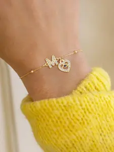 Women's Stainless Steel Bead Chain Letter Link Bracelet, Letter Heart Eye Pendant Design, Casual Fashion Jewelry, Personalized Jewelry Gift for All Seasons