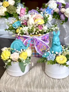 Easter Spring Bunnies Candle Flowers Bouquet, Tulips Hydrangea Candles, Wedding, Bridesmaid Proposal, Spring Floral Bouquet, Mother's Gift