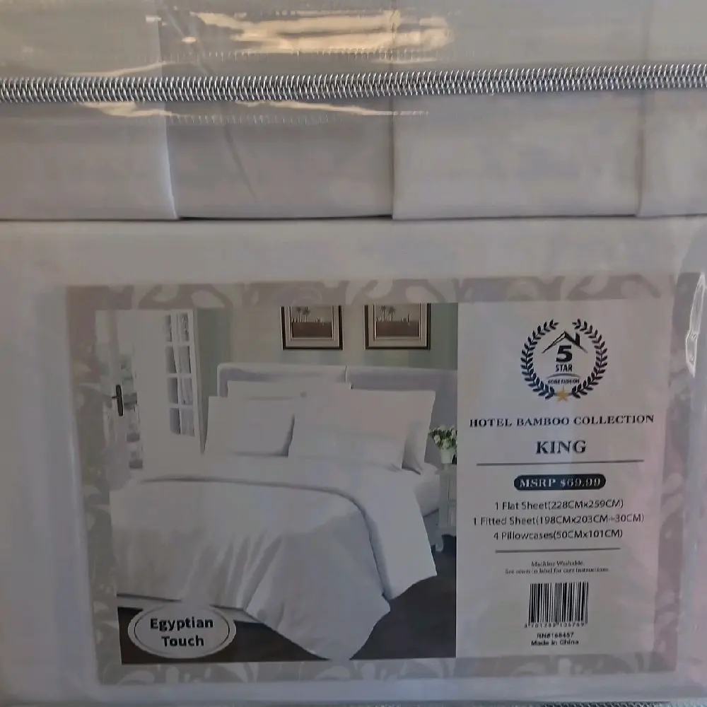 Hotel Bamboo Collection King Size Bedding Set with Egyptian Touch Flat Sheet Fitted Sheet and Pillowcases for Snack Nata