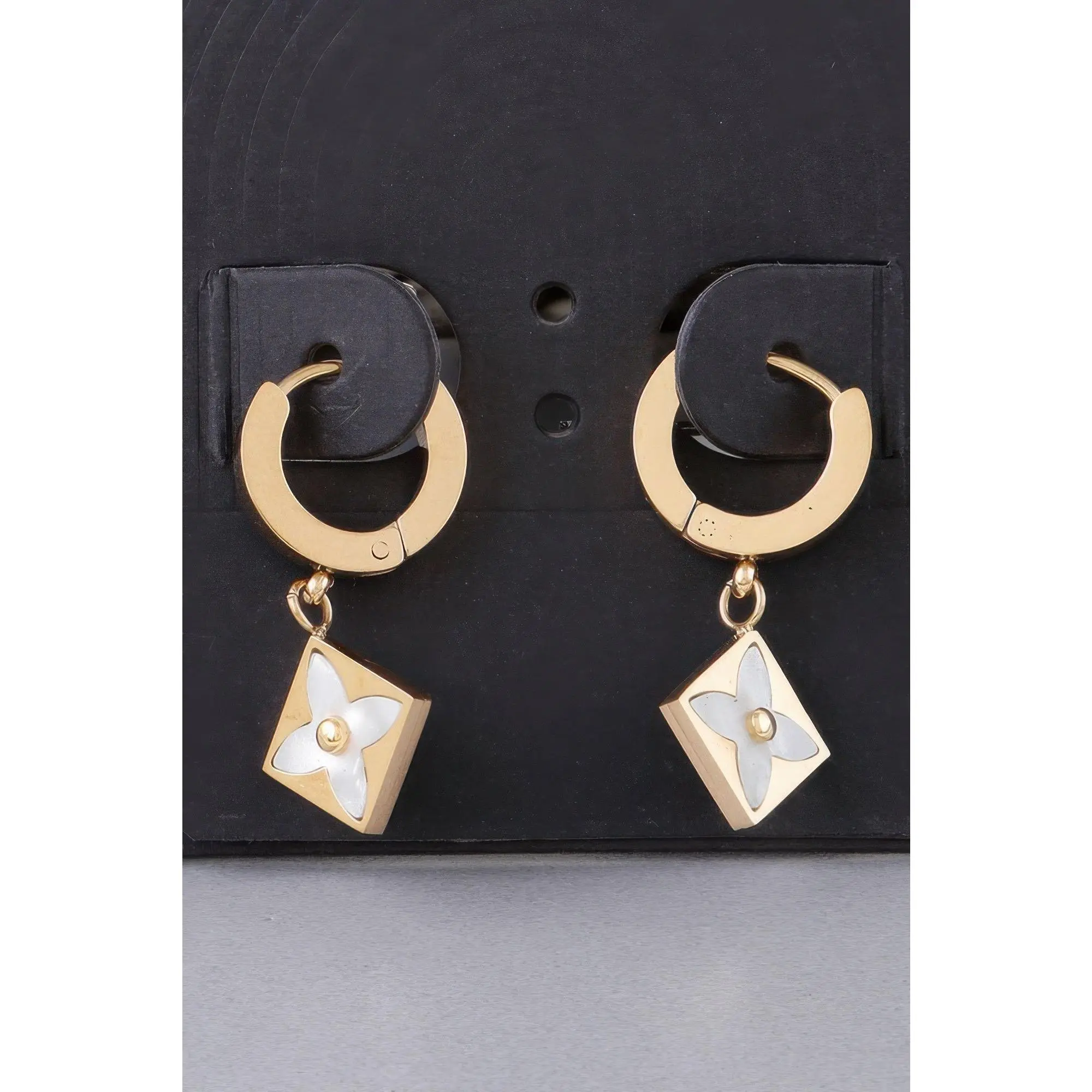 Flower Box Drop Hoop Earrings