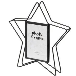 Fabulaxe QI004498.BK.L Modern Star Shape Black Metal Decor Photo Frame for Tabletop Display, 4 x 6