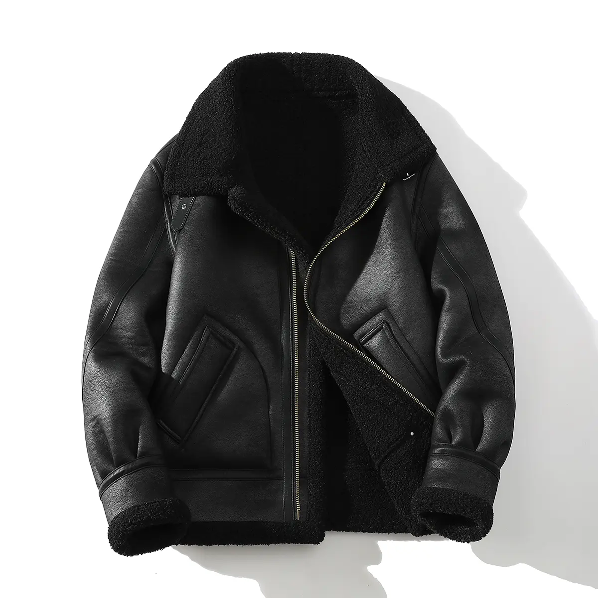 Men's Winter Thickened Outerwear - Suede-Like, Handmade, Limited-Edition, Fleece-Lined, Windproof for Outdoor Use (Black