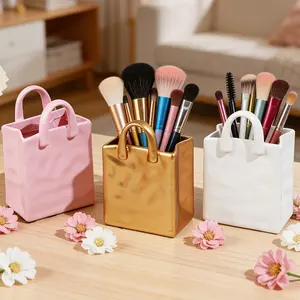 1 resin handbag pen holder for desktop storage (makeup brush/vase storage) for home/office decor, Stationery storage organizer, suitable for wedding/anniversary/birthday/back-to-school/Mother's Day gifts