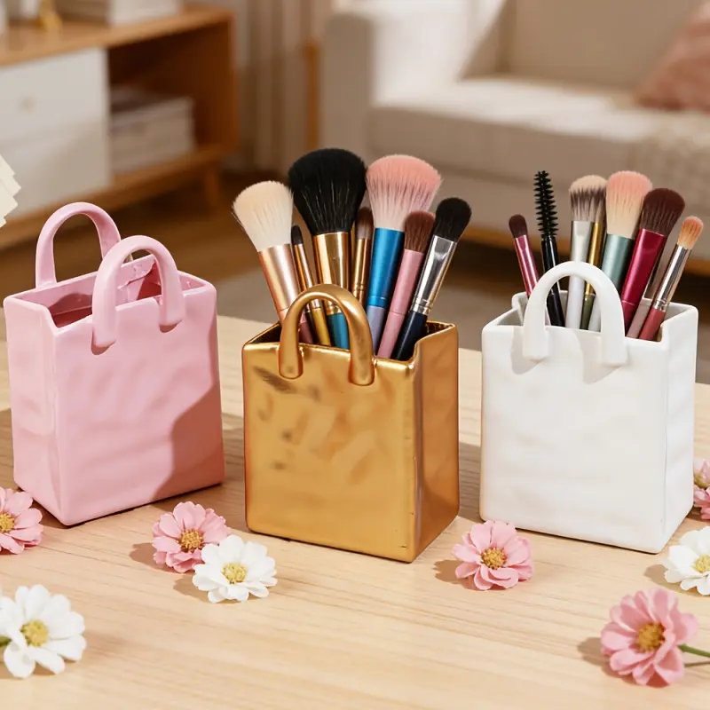 1 resin handbag pen holder for desktop storage (makeup brush/vase storage) for home/office decor, Stationery storage organizer, Desk Accessories, Desktop Accessory, suitable for wedding/anniversary/birthday/back-to-school/Mother's Day gifts