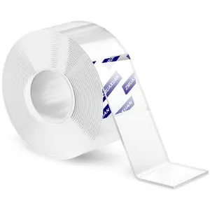 Strong Nano Double Sided Tape Heavy Duty Mounting Clear Removable Wall Sticky Adhesive Strips Reusable Thick Gel Grip for Hanging Picture Poster Carpet Photo
