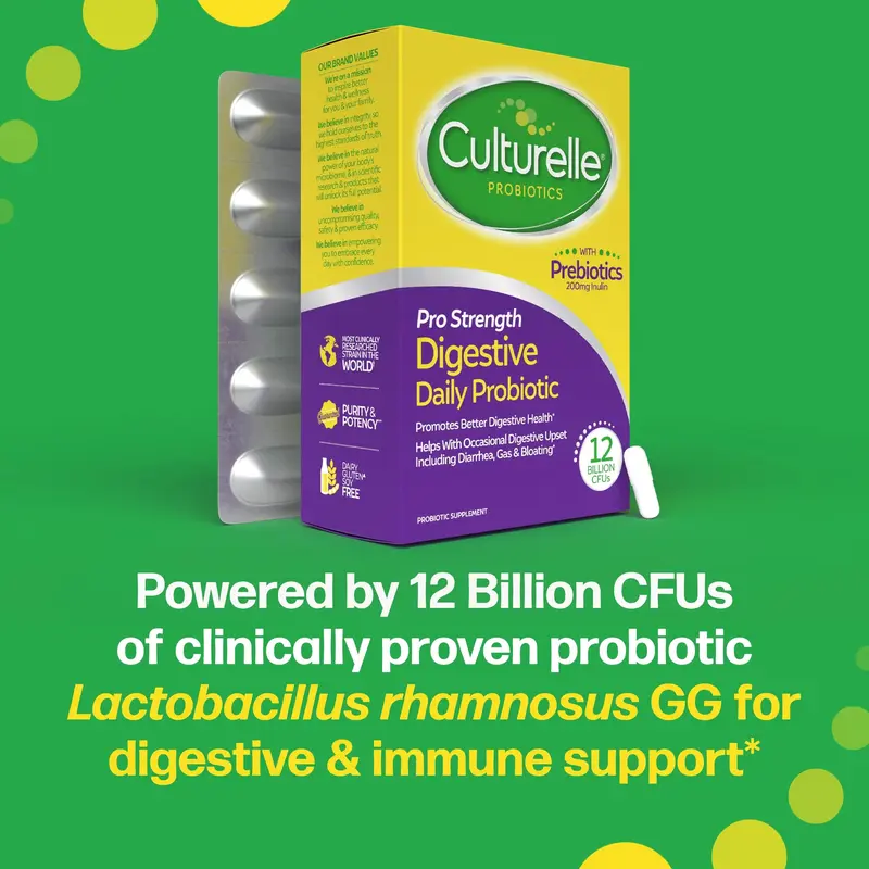Culturelle Pro Strength Daily Probiotic Capsules - 60 Count with Lactobacillus Rhamnosus GG - Digestive Health Probiotic Supplement