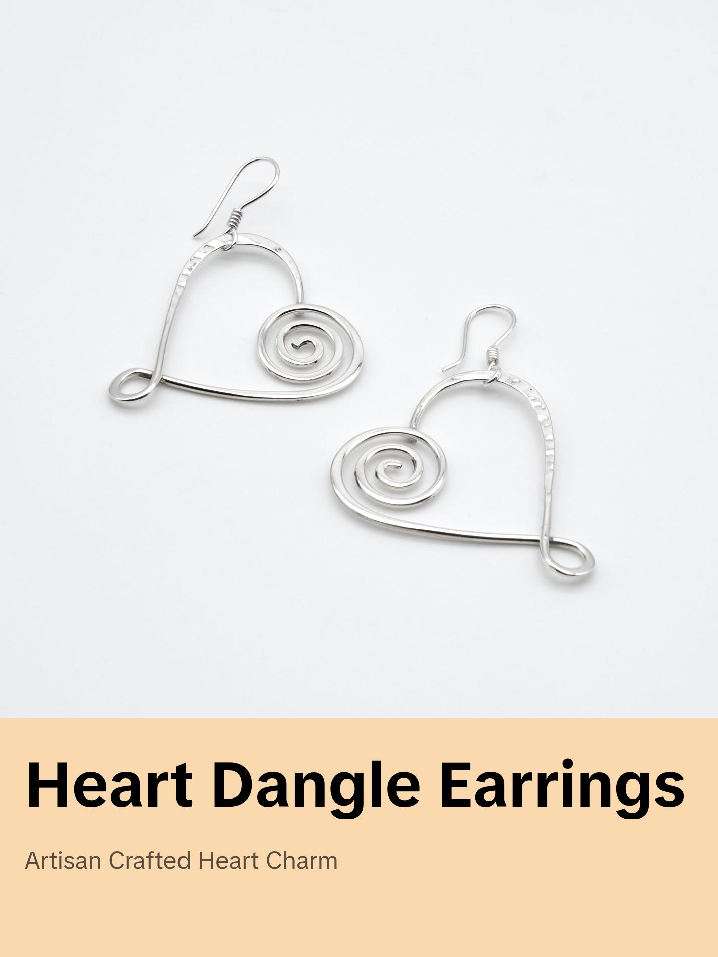 Curled Sterling Silver Heart Dangle Earrings
