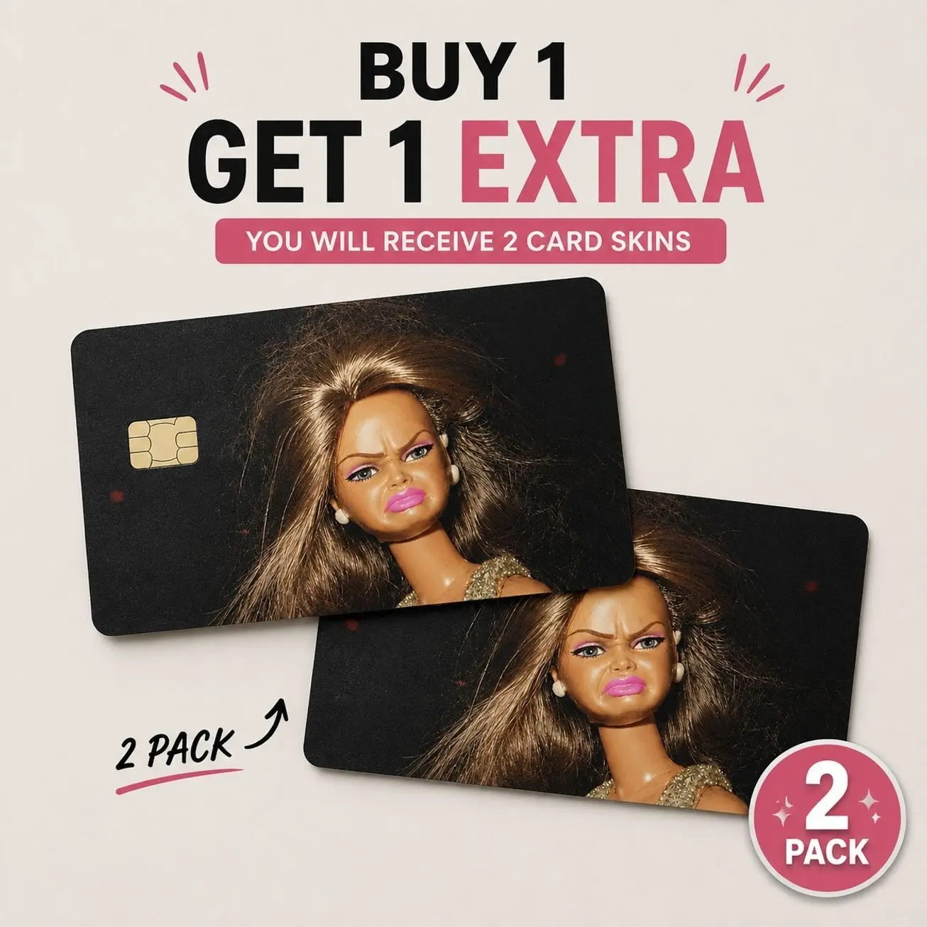 [BUY 1 GET 1 XTRA] Funny Barbie Doll Credit Card Skin Sticker, Sassy Doll Meme Card Decal