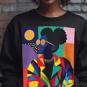 Colorful Woman Sweatshirt - Afro Puffs - Geometric Design - Afrocentric Gift - African American - Black Girl - Melanin Lady - Adult Unisex