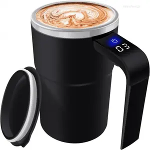 Automatic Stirring Coffee Cup, Coffee Cup with Magnetic Capsule, with Temperature Display Function, Suitable for Coffee, Beverages, Hot Cocoa, Coffee Bar Drinkware, Reusable USB Rechargeable Cup Travel Mug Reusable Black CoffeeAACozyNest25