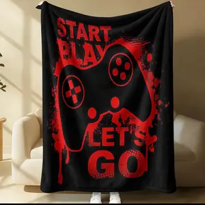 Street Graffiti Game Controller Flannel Slogan Blanket,Red Black Gamer Print Throw Blanket,Soft Fluffy Warm Blanket for Bedroom,Game Room,Office & Couch,All-Season Lightweight Gift Blanket,Perfect Present for Teen Boys & Game Fans