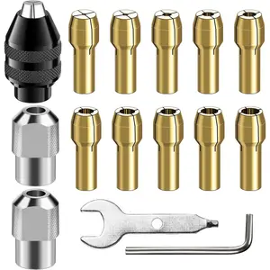 Drill Chuck Collet Set 15 Pcs,Brass Collet Set,Collet Nut Kit,0.8-3.2mm Small Electric Drill Bit Collet, Micro Twist Drill Chucks Adapter for Rotary Tools