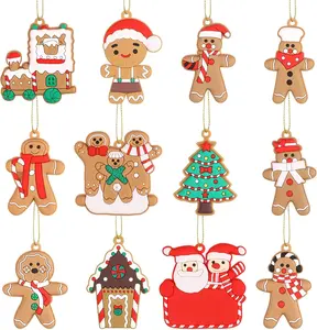 Osaisai 12Pcs Christmas Gingerbread Man Ornaments Plastic Hanging Gingerbread Figurines Xmas Tree Ornaments Decor for Festival Holiday Birthday Party Supplies
