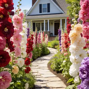 200+Double-petaled hollyhock seeds - Heirloom | Tall Blooms | Pollinator Magnet - Double Hollyhocks Flower Seeds to Plant Outside in Garden, Cottage Borders, Containers