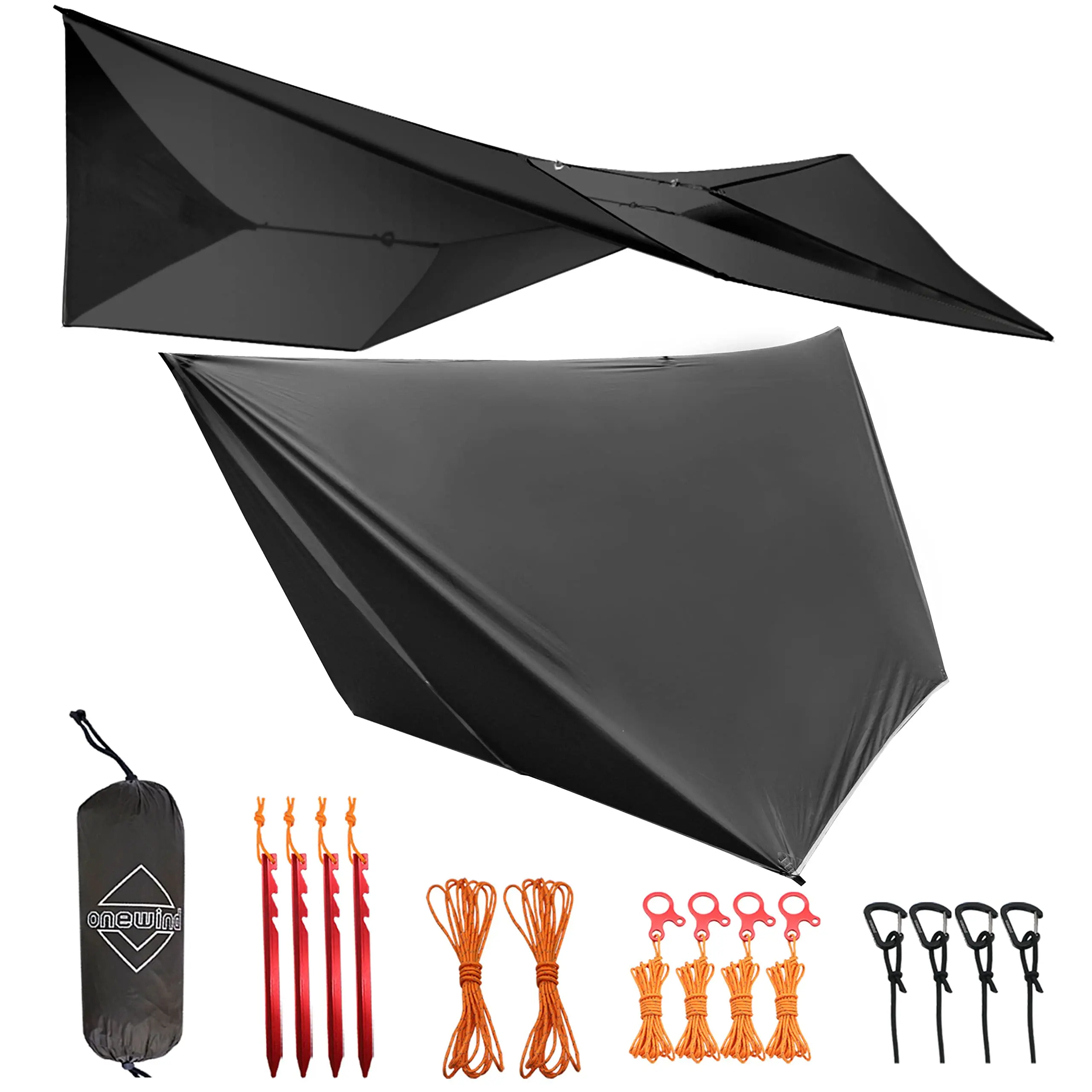 Onewind Ultralight Hammock/Tent Tarp w/Doors - 4000mm Waterproof Silnylon | 4-Season Camping Shelter (1.7lbs 20D)