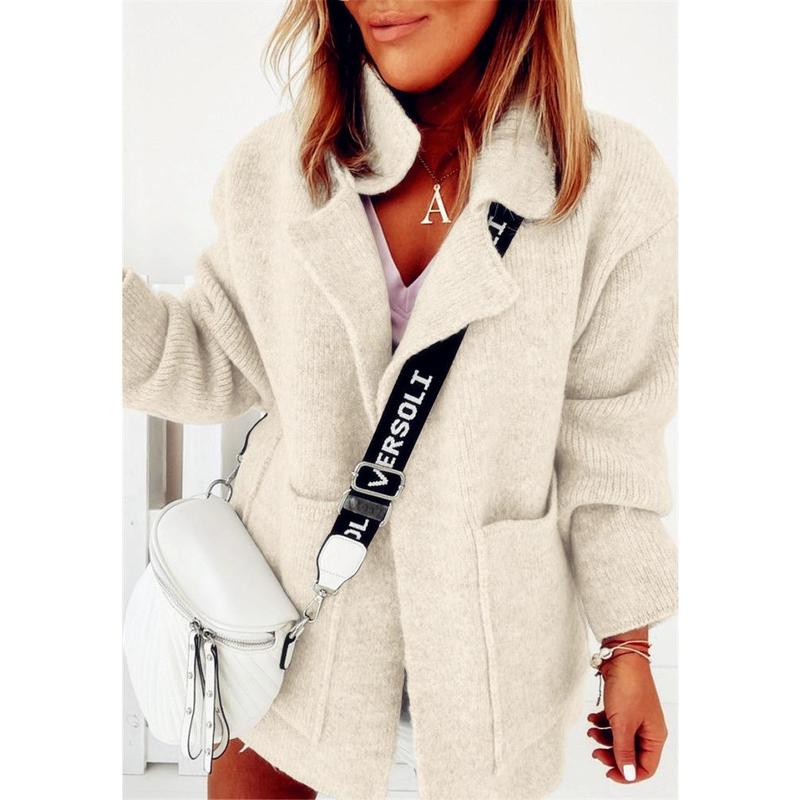 BIGWIG women's knitted cardigan, suit jacket, casual and light, loose version, front open pockets, sweater jacket, long cardigan, casual pockets, warm autumn and winter elegant sweater cardigan jacket