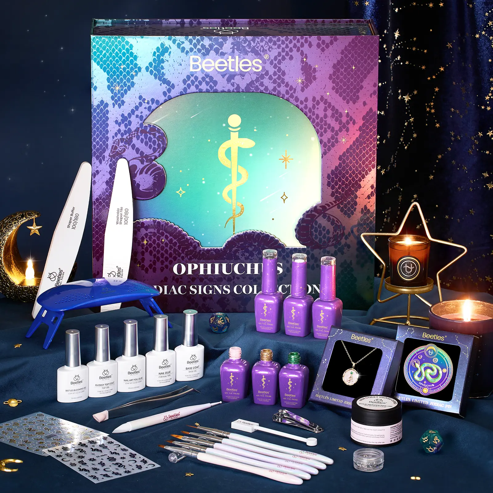Beetles Gel Polish Manicure Lucky Box - Zodiac Signs Collection The Ophiuchus's Sign,Easter Nail Designs Spring Floral Nails Vacation Nails Beach Nail Art Festival Nails Graduation Nails Wedding Guest Nails