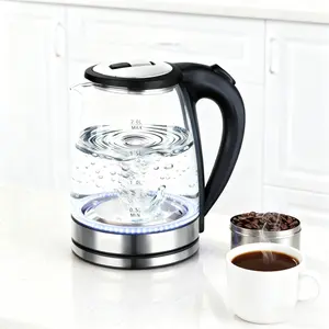 1500W Electric Glass Kettle 2.0L 110V Fast Boil Water Boiler for Tea & Coffee, Borosilicate Glass, Auto Shut-Off, LED Light, Cool-Touch Handle, Ideal for Home, Office & Dorm