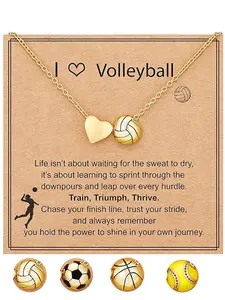 Baseball/football/volleyball/basketball Necklace for Girls Women, Sporty Jewelry Gift for Boyfriend, 16+3 Inch Copper Chain, Initial Letter Necklace, Initials Necklace