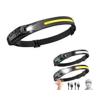 LED Headlamp Rechargeable 2Pack 230° COB Super Bright Head Lights for Forehead Hard Hat Light USB C Headband Flashlight with Motion Sensor & 5 Light Modes IPX4 Waterproof