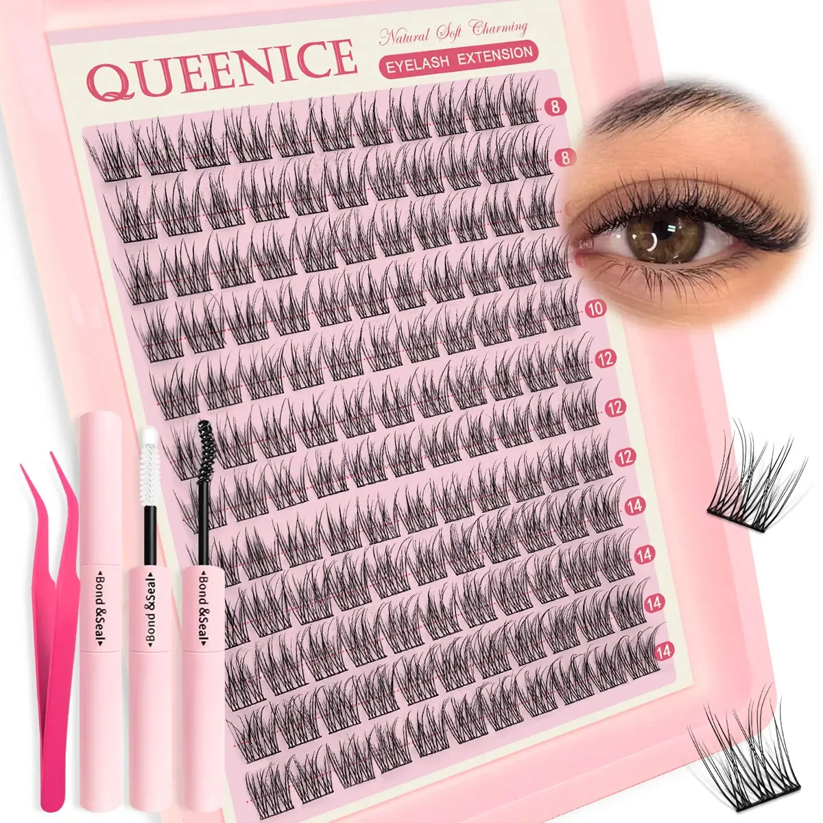 False Eyelashes Cluster Set, DIY Eyelash Clusters, Natural-Look, Mixed Length, D Curl, Natural Fishtail Eyelashes, DIY Eye Makeup, Dramatic Lashes, Naturally Curly Eyelashes, Reusable, Eyelash Extensions, for everyday and multi-occasion situations
