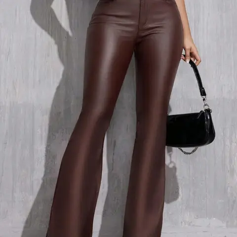 Women's High Waist High Elastic PU Coated Flare Pants, Comfortable and Stylish Long Trousers for Everyday Wear