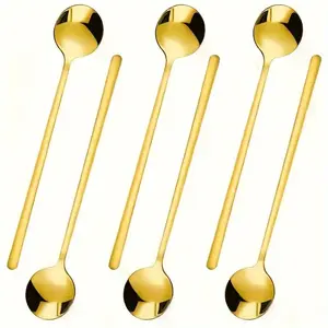 Stainless Steel Coffee Spoon (6 Counts), Long Handle Spoon, Dessert Spoon, Tea Spoon, Kitchen Utensils for Home, Cafe and Bar, Kitchenware, Spoons Set