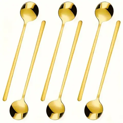 Stainless Steel Coffee Spoon (6 Counts), Long Handle Spoon, Dessert Spoon, Tea Spoon, Drink Utensils, Kitchen Utensils for Home, Cafe and Bar, Spoons Set