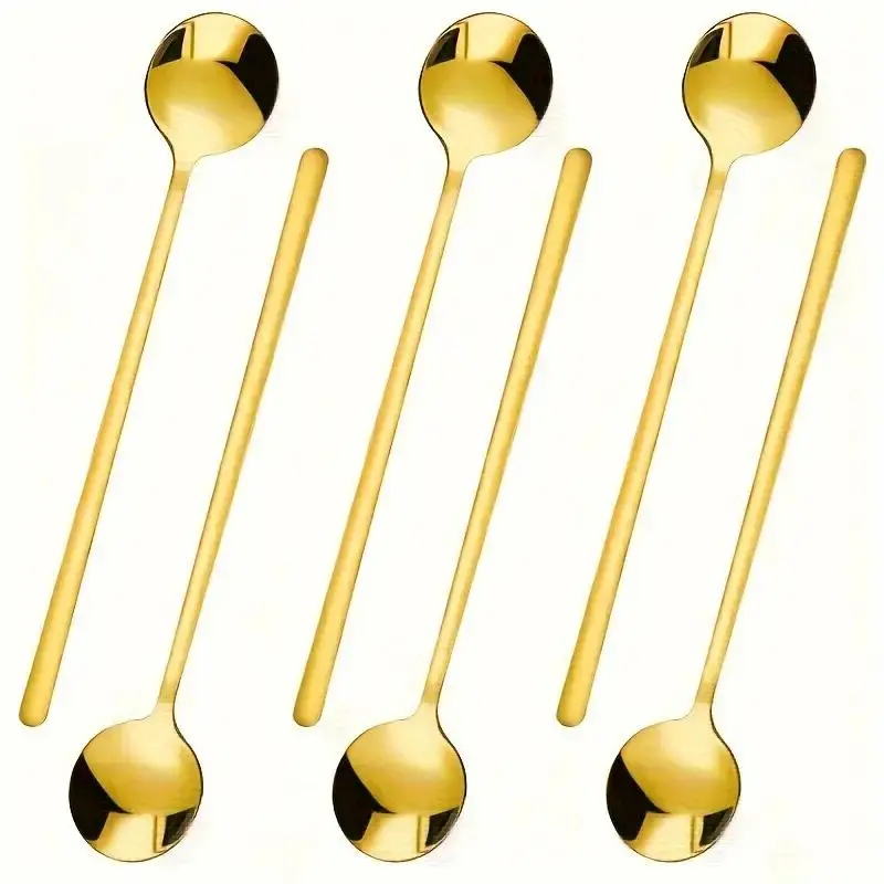Stainless Steel Coffee Spoon (6 Counts), Long Handle Spoon, Dessert Spoon, Tea Spoon, Drink Utensils, Kitchen Utensils for Home, Cafe and Bar, Spoons Set