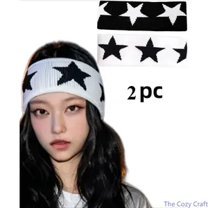 2PCS Y2K American Star Wide Headband, Hip Hop Streetwear Sport Hair Band, Hot Girl Fashion Hair Accessories for Dance Daily Styling summerwins