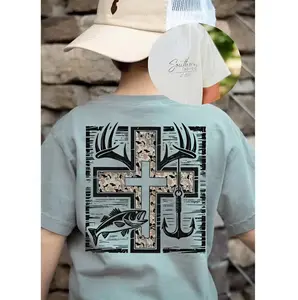 Cross Camo Hunting and Fishing Youth and Adult T-Shirt, Sweatshirt, #southernboy clothes, toddler boy clothes, western youth clothes, Trending tee, Kid clothing, Family shirt, gift for son and daughter, outdoor for boys girls, jesus shirt