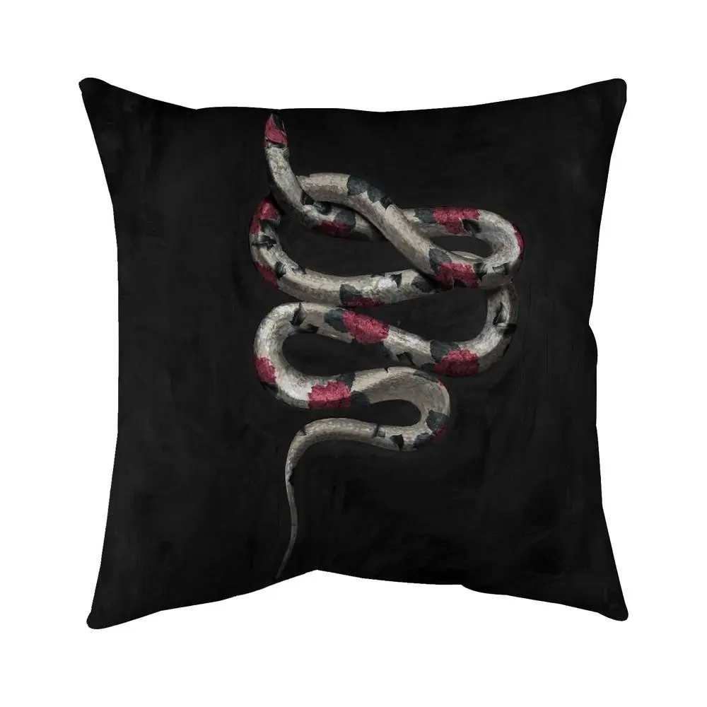 360 Stand 16x16 in. Snake Flowers Pillow - Black Polyester Fill, Cozy Animal Design, Bedroom Decor, Wall Decor Bedroom, Model 5541-1616-AN280-1, Animal Theme, Poly Twill, Snake Motifs, Polyester Insert