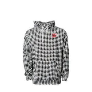 Uknowucme Embroidered Houndstooth Hoodie Cotton Fleece