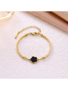 Stainless Steel Five-Leaf Clover Bracelet, Gold Plated Bangle with Multi-Color Enamel Charm, Adjustable Chain for Women, Trendy Bangle, Exquisite Bracelet, Elegant Minimalist Bangle