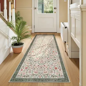 Floral Print Indoor Area Rug, Soft Non-Slip Mat, Plush Bedroom Runner for Living Room & Kitchen, Elegant Home Decor, Floral Pattern Rug, Home Decorative Rug