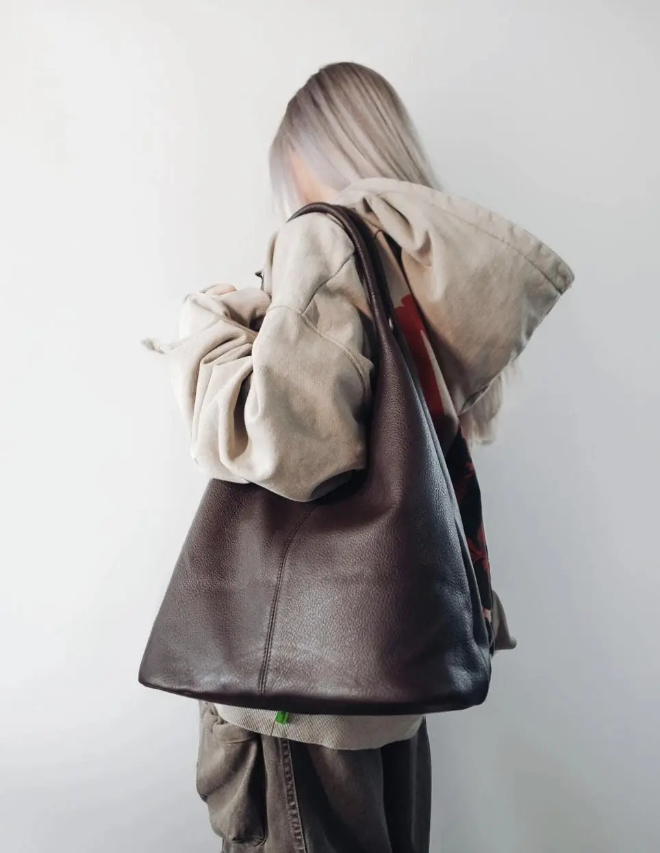 ACS Dark Brown Genuine Leather Bag, Leather Tote Bag, Brown Leather Tote Bag Large Shopper Tote Bag, Large Brown Leather Shopper