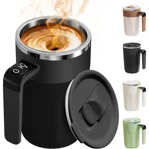 Automatic Stirring Coffee Cup with Temperature Display, Rechargeable Coffee Mug, 13.5oz Self-Stirring Mug with Lid, Stainless Steel Material Suitable for Coffee, Milk, and Other Beverages (Black)