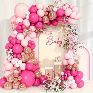 145pcs Pink, White, Rose Golden, Latex Balloons Suitable for Weddings, Birthday Parties, Bridal Gifts, Anniversaries, Valentine'S Day, Halloween, New Year, And Home Room Background Decoration for Festive Occasions, Balloon Arch Decoration