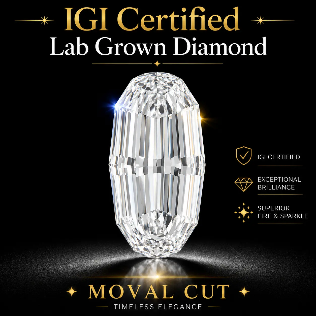 【Moval Cut】IGI Certified Lab Grown Diamond - 1 Ct