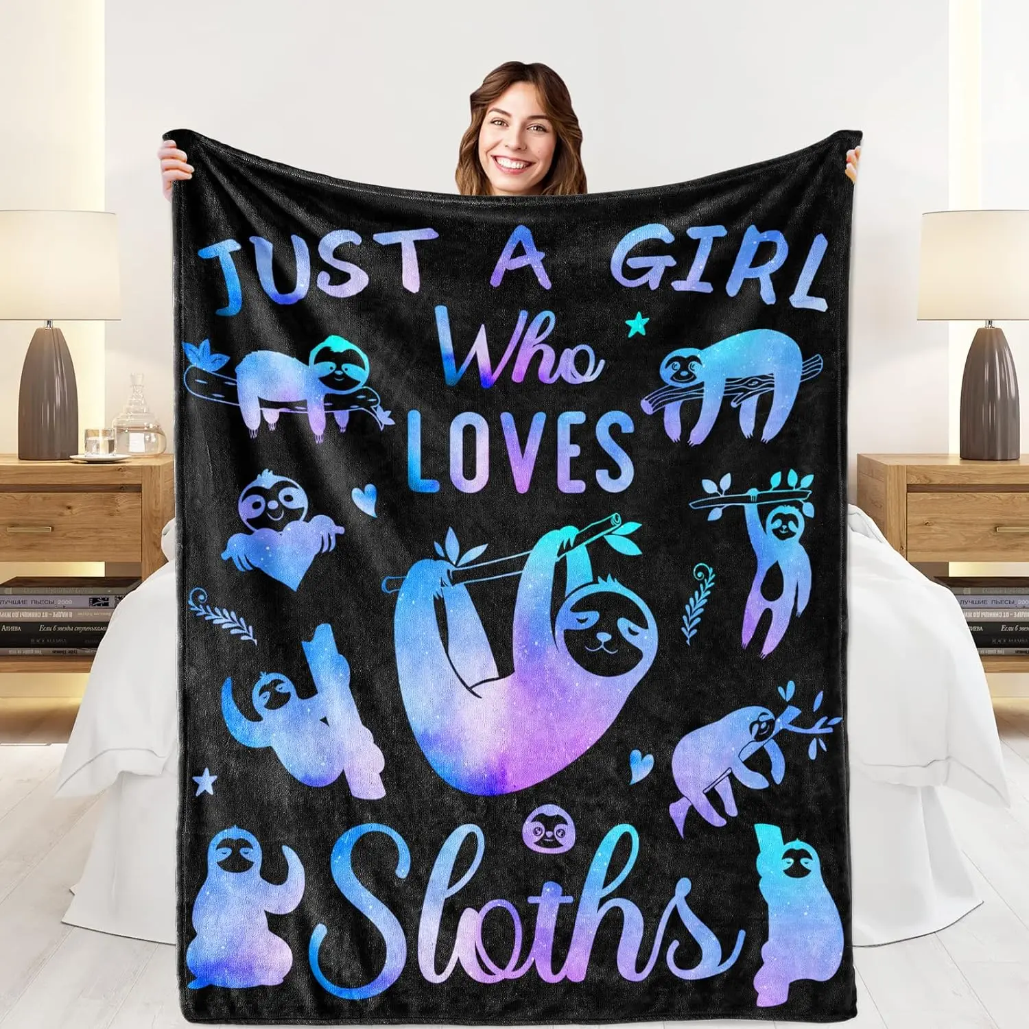 Sloth Gifts Throw Blanket for Sloth Lovers Birthday Halloween Sloth Gifts for Kids Girls Women Lightweight Soft Sloths Decor Toys Blanket