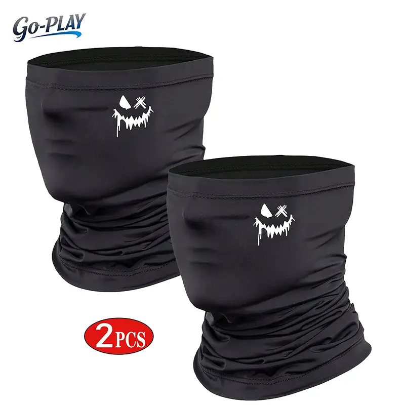 2PCS Unisex Scary Smiley Face Print Neck Gaiter Face Mask | GothTok EdgyTok BikerTok SunSafeTok UPF 50+ UV Protection Breathable Windproof Balaclava Scarf | for Men Women Motorcycling Hiking Fishing Daily Wear