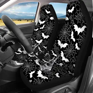 Black White Bats with Spider Web Car Seat Covers 2 PCS Elastic Breathable Front Seat Protector Cover Universal for Vehicle SUV Sedan Trucks for Women Men
