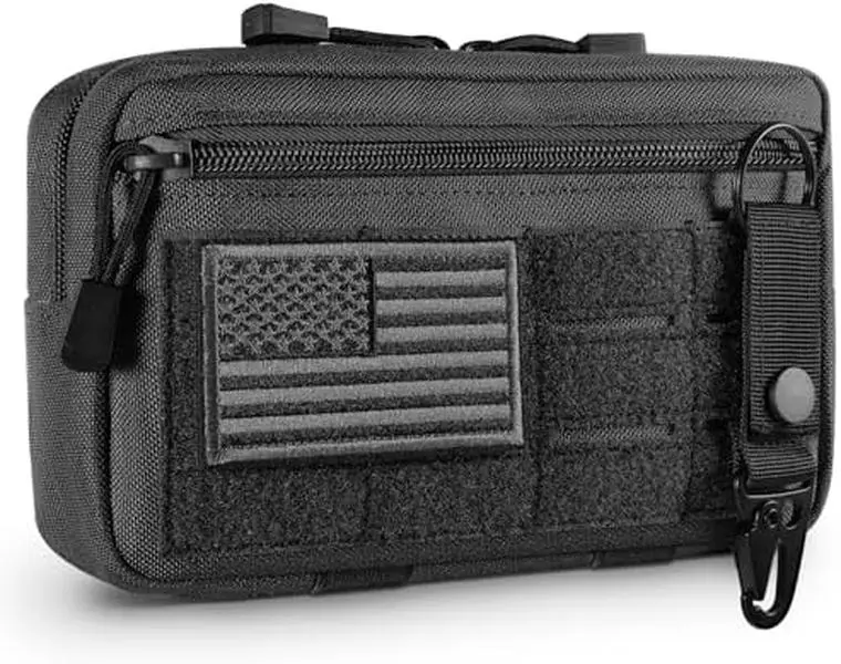 Tactical Molle Admin Pouch 8.7"x5.3"x2.2" Durable 1000D Nylon EDC Tool Pouch with US Flag Patch & Keychain Modular Storage Solution Essential Pack TikTokShopJumpstartSale, Waist Slip Pocket, Tactical Accessories