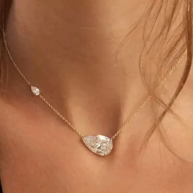 Women's Waterdrop Shaped Shiny Zircon Pendant Necklace, Bling Chain Style Droplet Fancy Jewelry for Wedding, Engagement, Bling Necklaces, Chain Style Necklaces