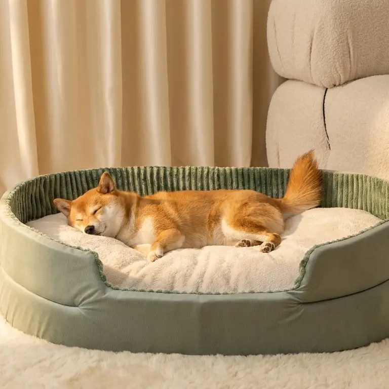 Dog Cat Sofa Bed Corduroy Bolster | Plush Fleece Cushion All Seasons