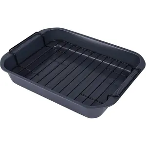Roasting Pans with Rack, 15x10.5x2.5 Inch Turkey Roaster for Small Turkey, Chicken, Meats & Veggies, Lasagna(Gray)